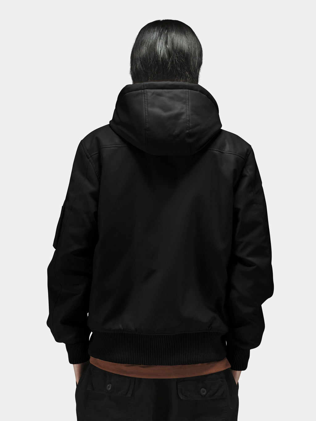 FAUX LEATHER HOODED RIB FLIGHT JACKET OUTERWEAR Alpha Industries 