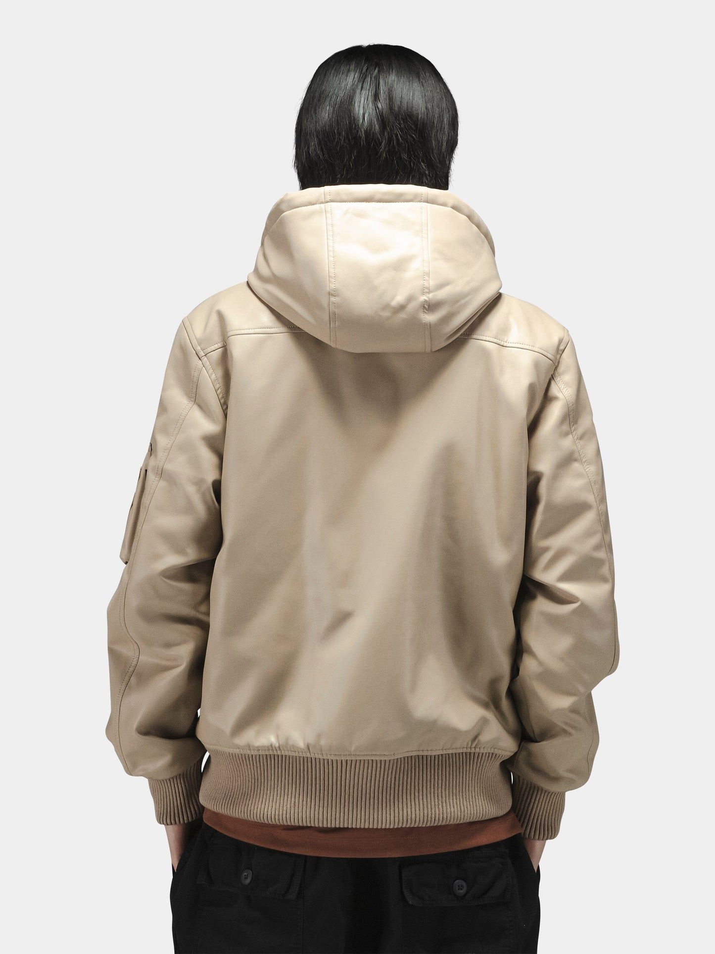 FAUX LEATHER HOODED RIB FLIGHT JACKET OUTERWEAR Alpha Industries 