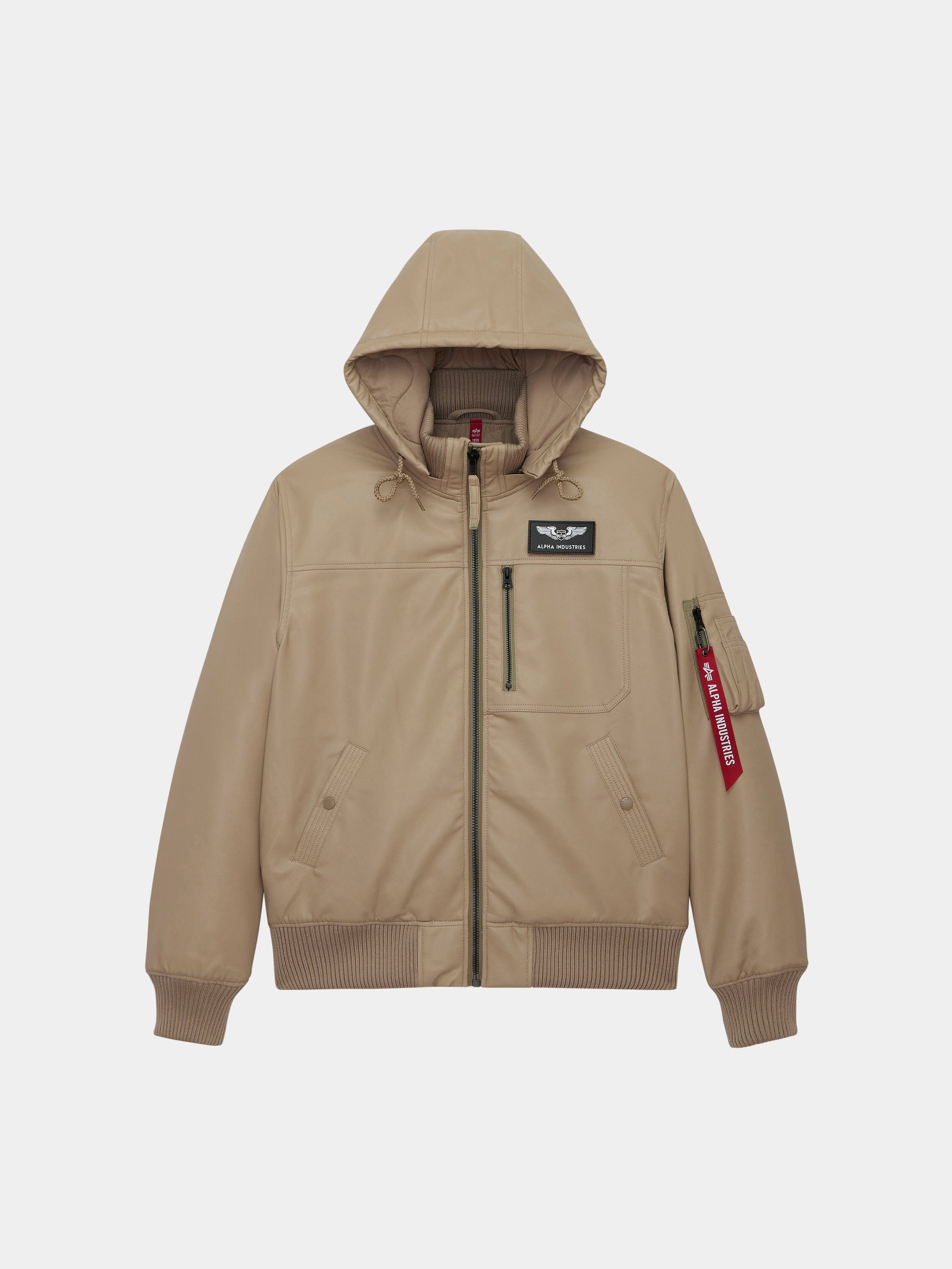 Faux Leather Hooded Rib Flight Jacket | Alpha Industries