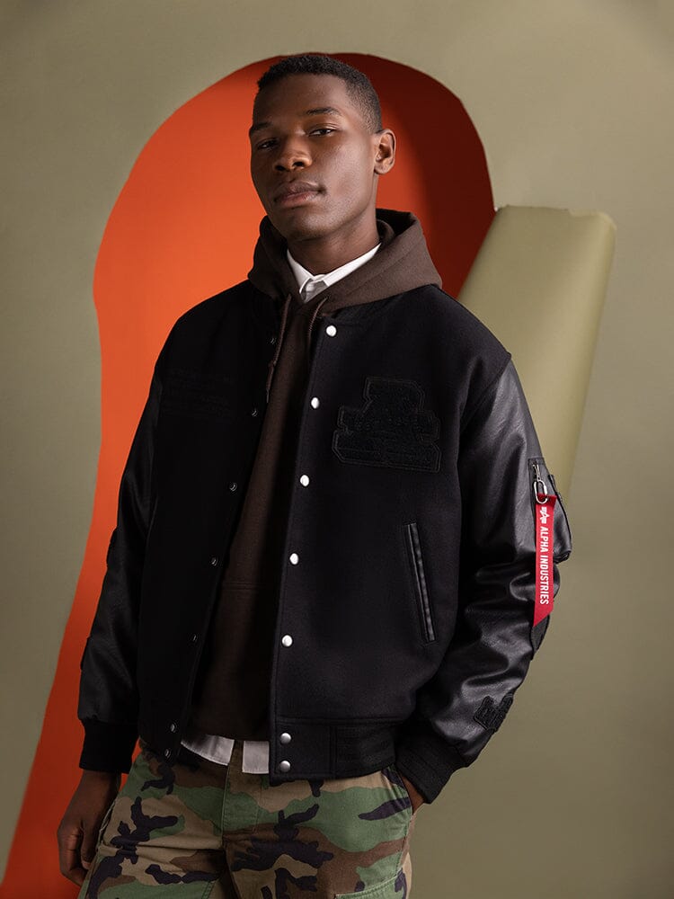 Faux Leather MA-1 Varsity Bomber Jacket | Alpha Industries