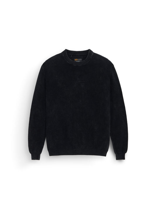Alpha Industries Flying A Sweater, black ribbed corduroy crewneck with long sleeves and relaxed fit.