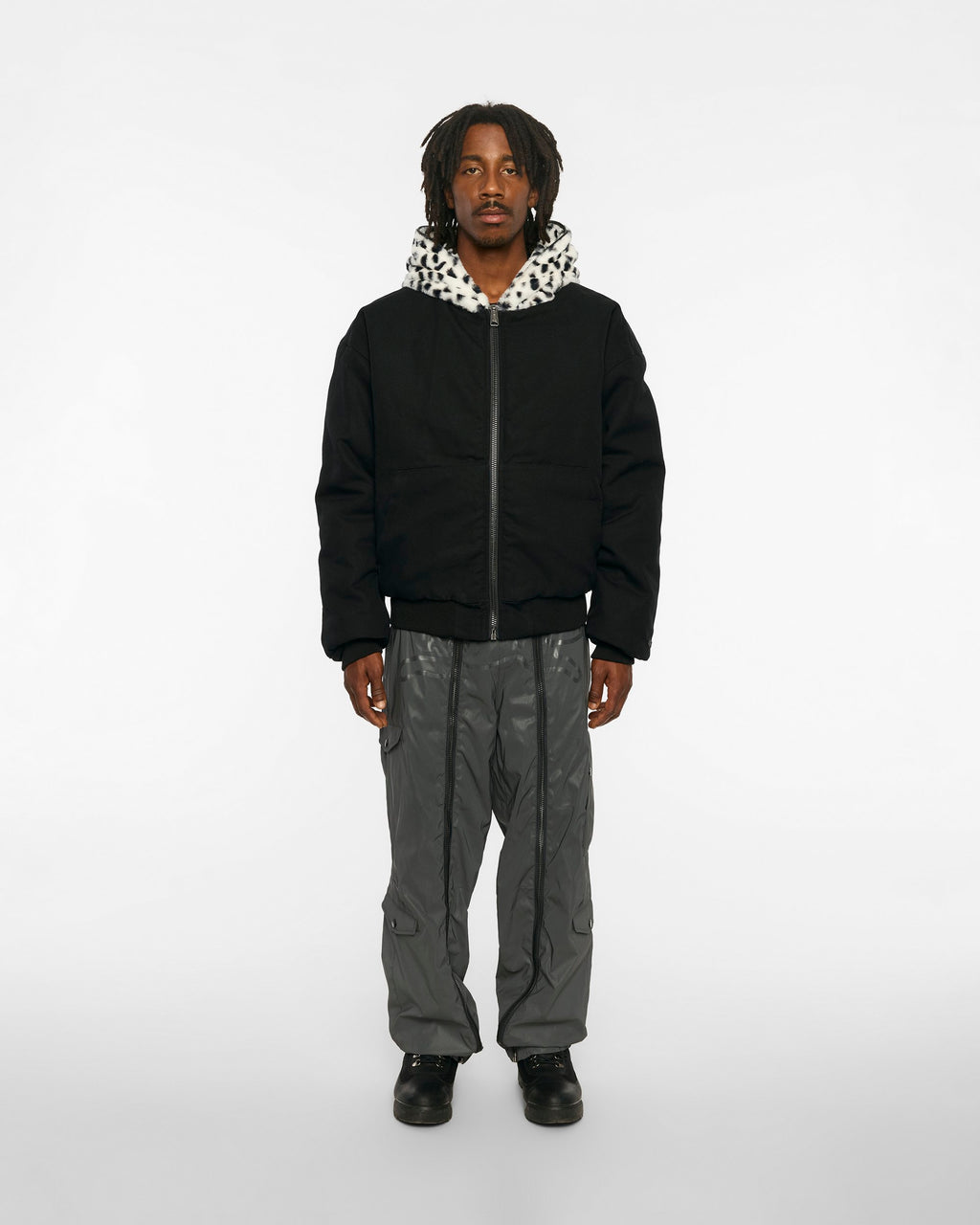 ICECREAM X ALPHA FAUX FUR FULL ZIP UP - On model - front full length reversed black side