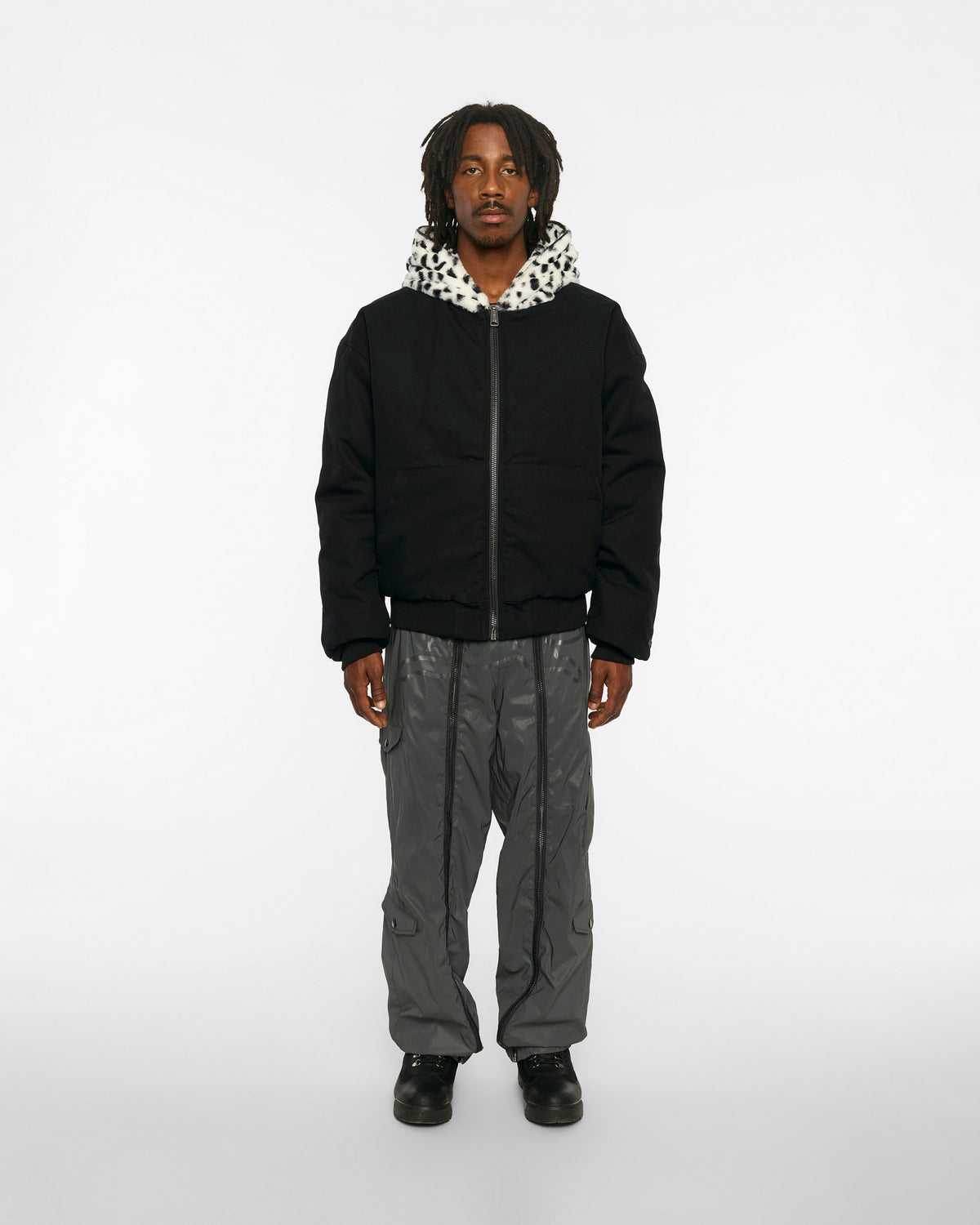ICECREAM X ALPHA FAUX FUR FULL ZIP UP - On model - front full length reversed black side