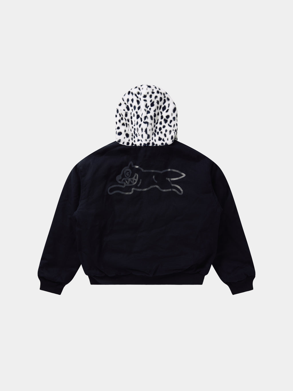 ICECREAM X ALPHA FAUX FUR FULL ZIP UP - Back - black liner side with running dog