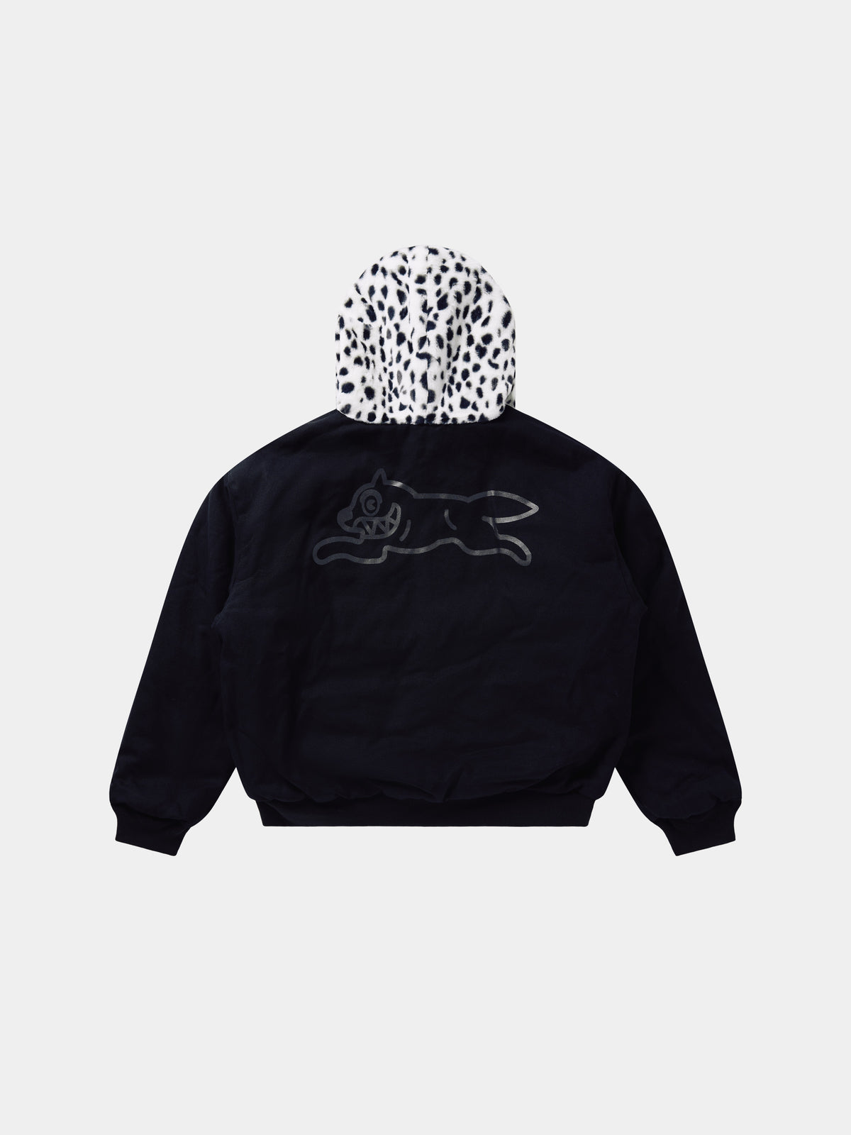 ICECREAM X ALPHA FAUX FUR FULL ZIP UP - Back - black liner side with running dog