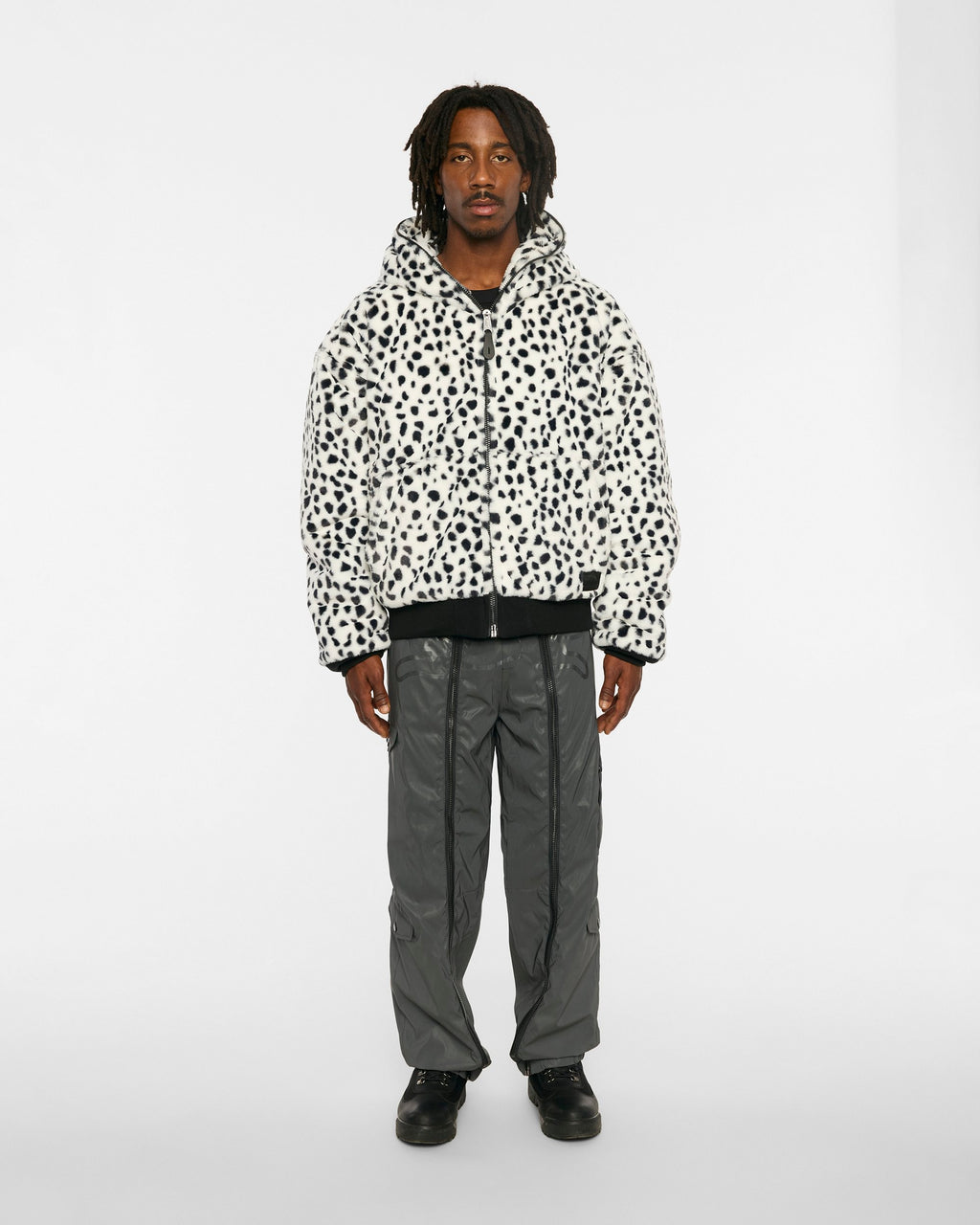 ICECREAM X ALPHA FAUX FUR FULL ZIP UP - On model - front full length faux fur side