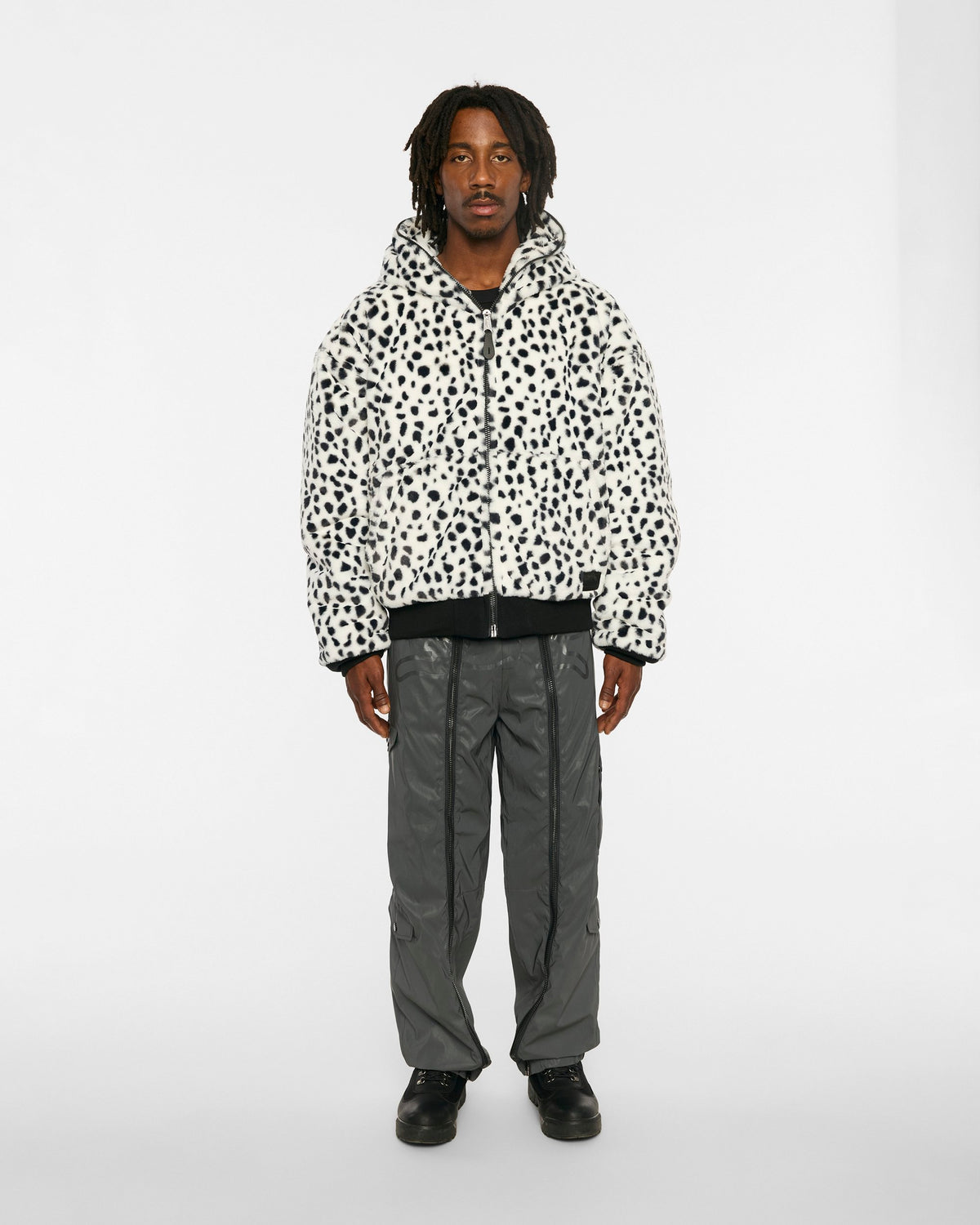 ICECREAM X ALPHA FAUX FUR FULL ZIP UP - On model - front full length faux fur side