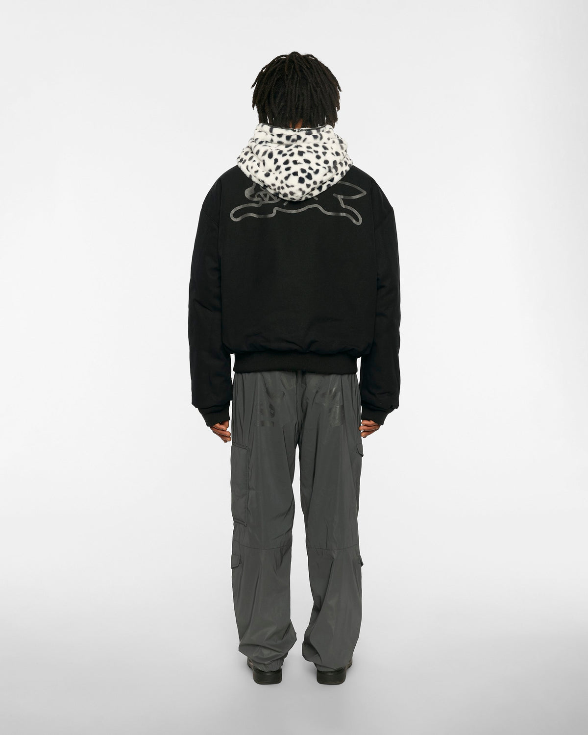 ICECREAM X ALPHA FAUX FUR FULL ZIP UP - On model - back full length reversed black side