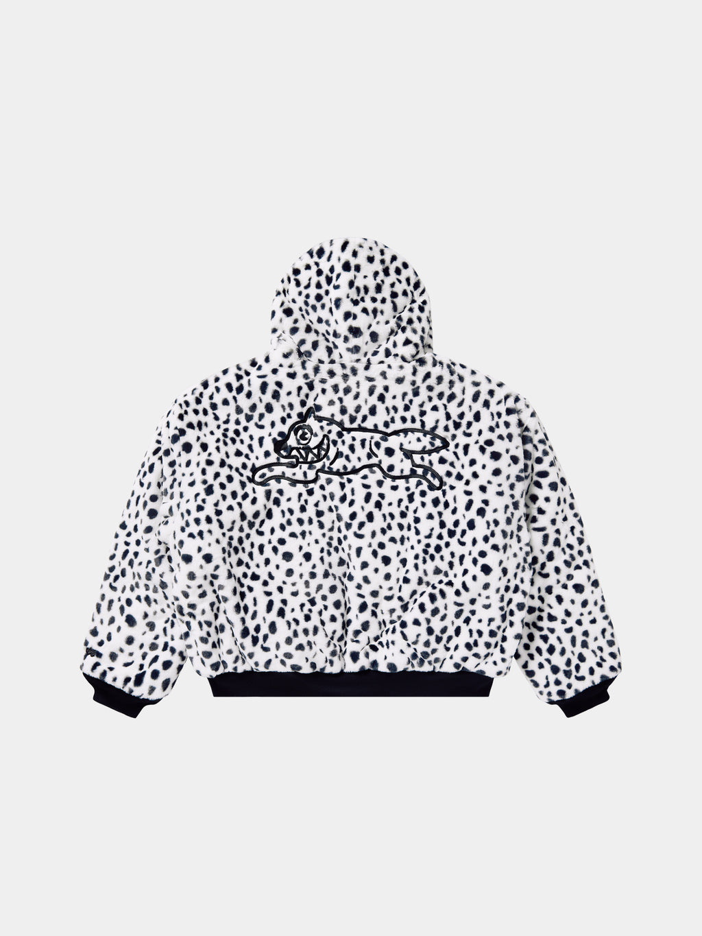 ICECREAM X ALPHA FAUX FUR FULL ZIP UP - Back - fur side with embroidered running dog