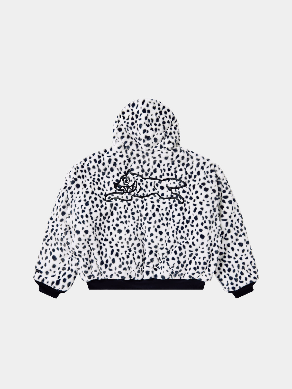 ICECREAM X ALPHA FAUX FUR FULL ZIP UP - Back - fur side with embroidered running dog