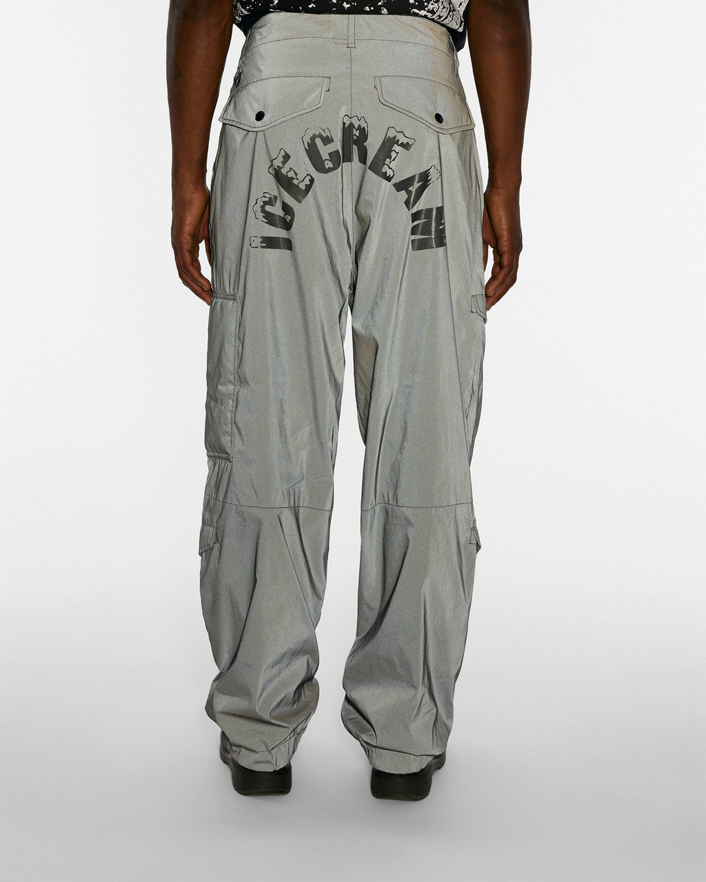 ICECREAM X ALPHA FUR PATCH PANT - On model - back reflective wordmark