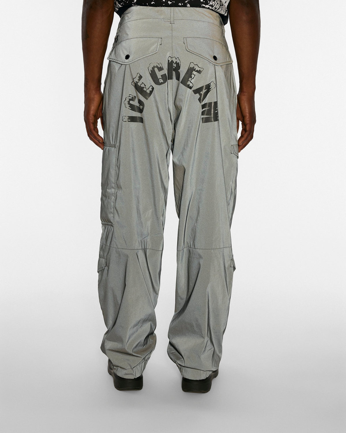ICECREAM X ALPHA FUR PATCH PANT - On model - back reflective wordmark