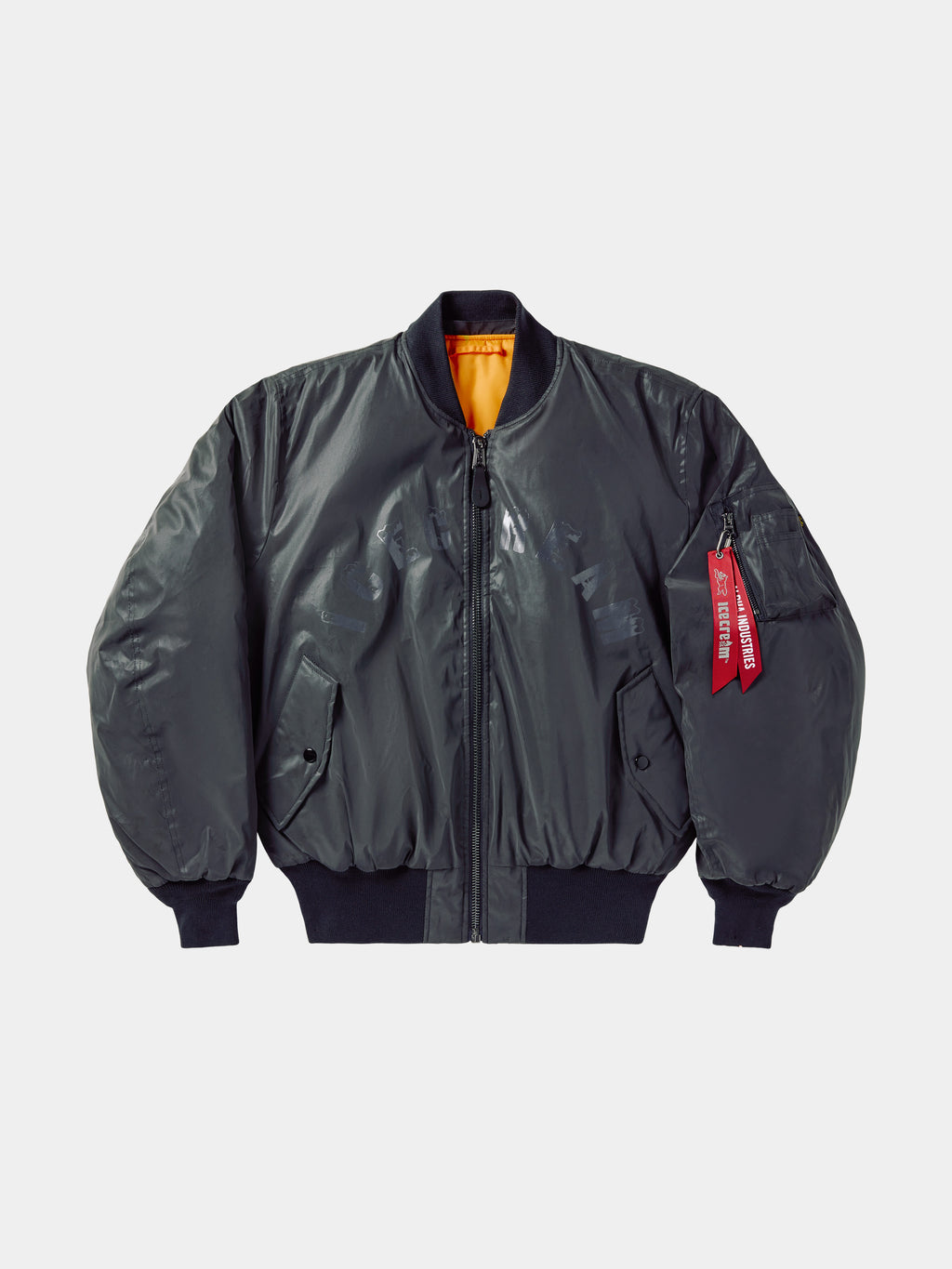 ICECREAM X ALPHA REFLECTIVE FUR COLLAR JACKET - Front - collar removed - flight ribbon visible