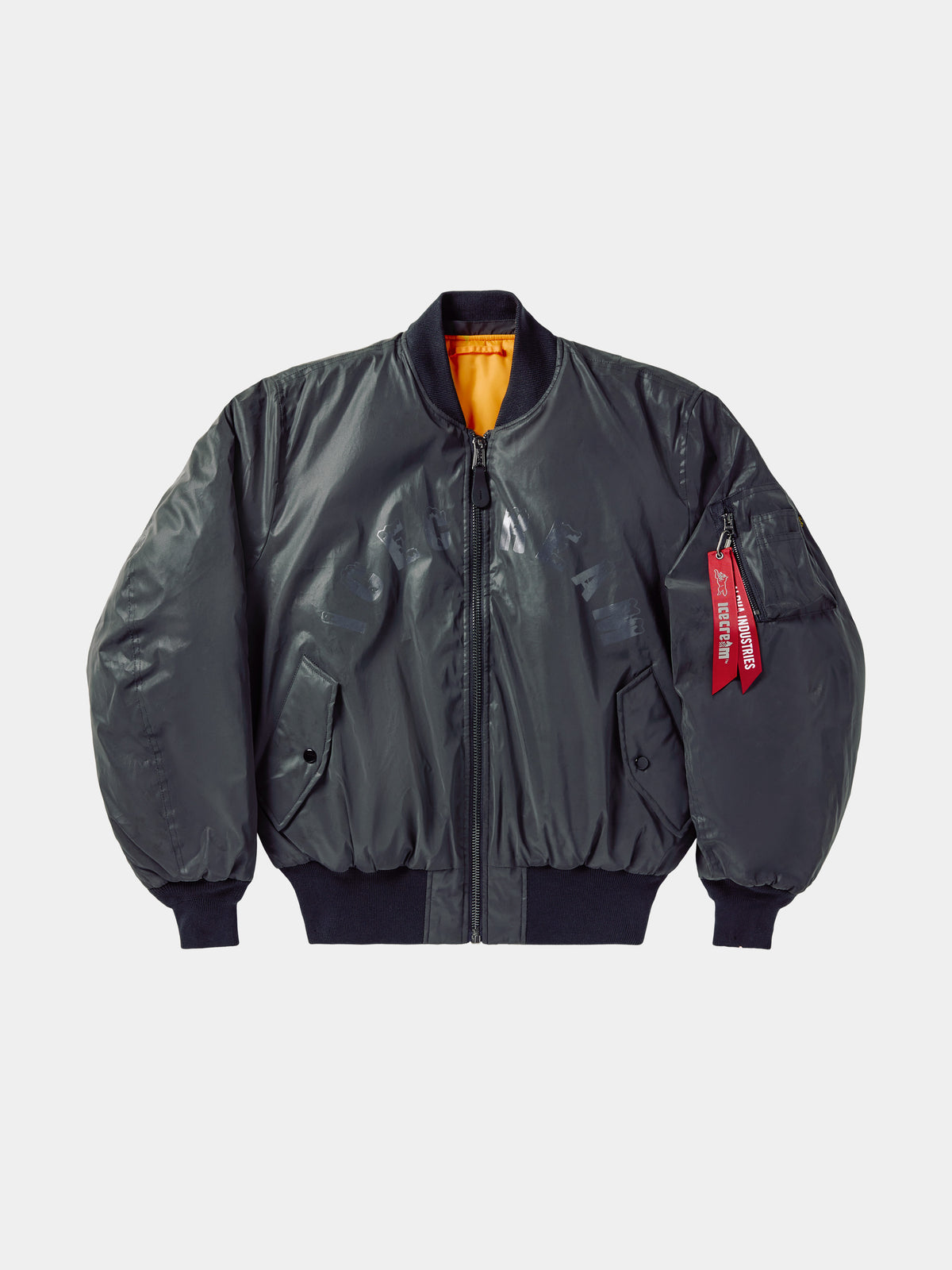 ICECREAM X ALPHA REFLECTIVE FUR COLLAR JACKET - Front - collar removed - flight ribbon visible