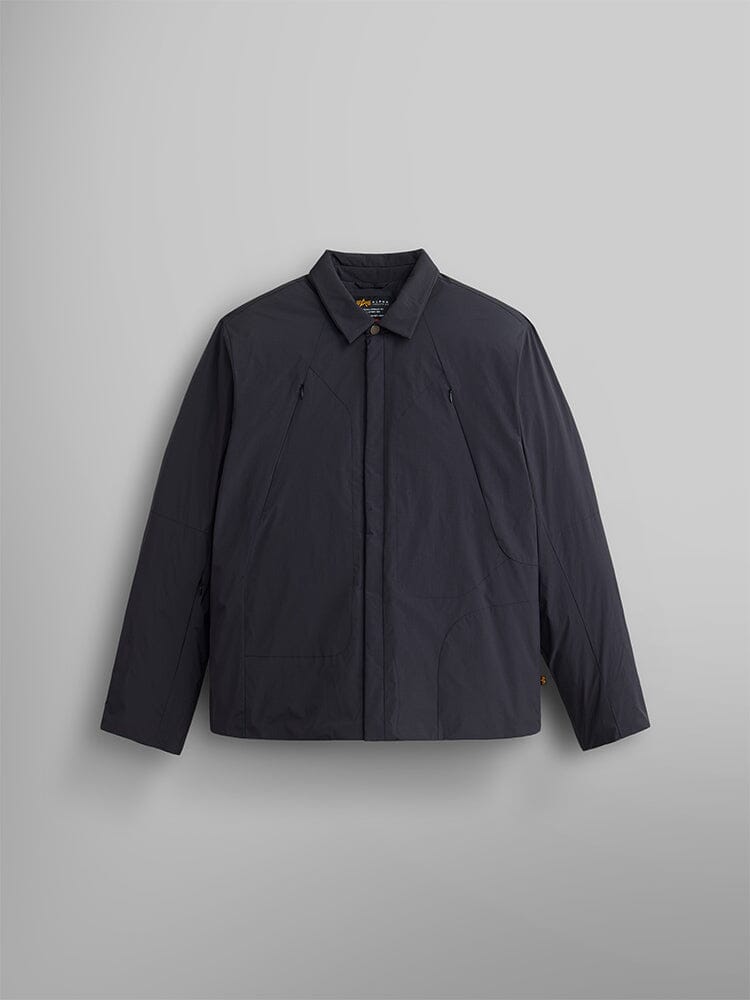 The Insulated Shirt Jacket from Alpha Industries, featuring a minimal design and streetwear appeal in black.