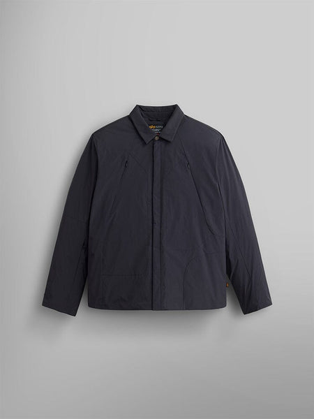 The Insulated Shirt Jacket from Alpha Industries, featuring a minimal design and streetwear appeal in black.