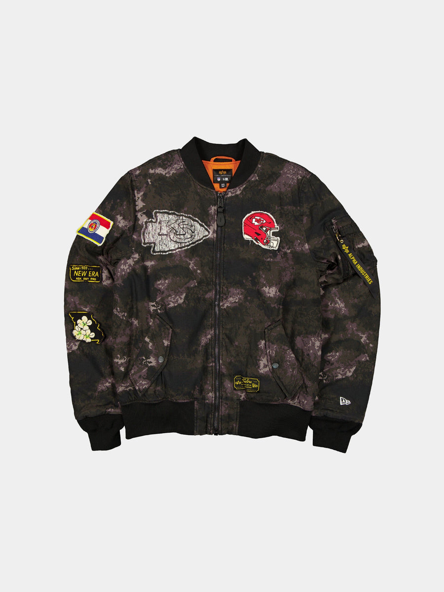 KANSAS CITY CHIEFS X ALPHA X NEW ERA MA-1 BOMBER JACKET (BLACK CAMO) OUTERWEAR Alpha Industries BLACK S 