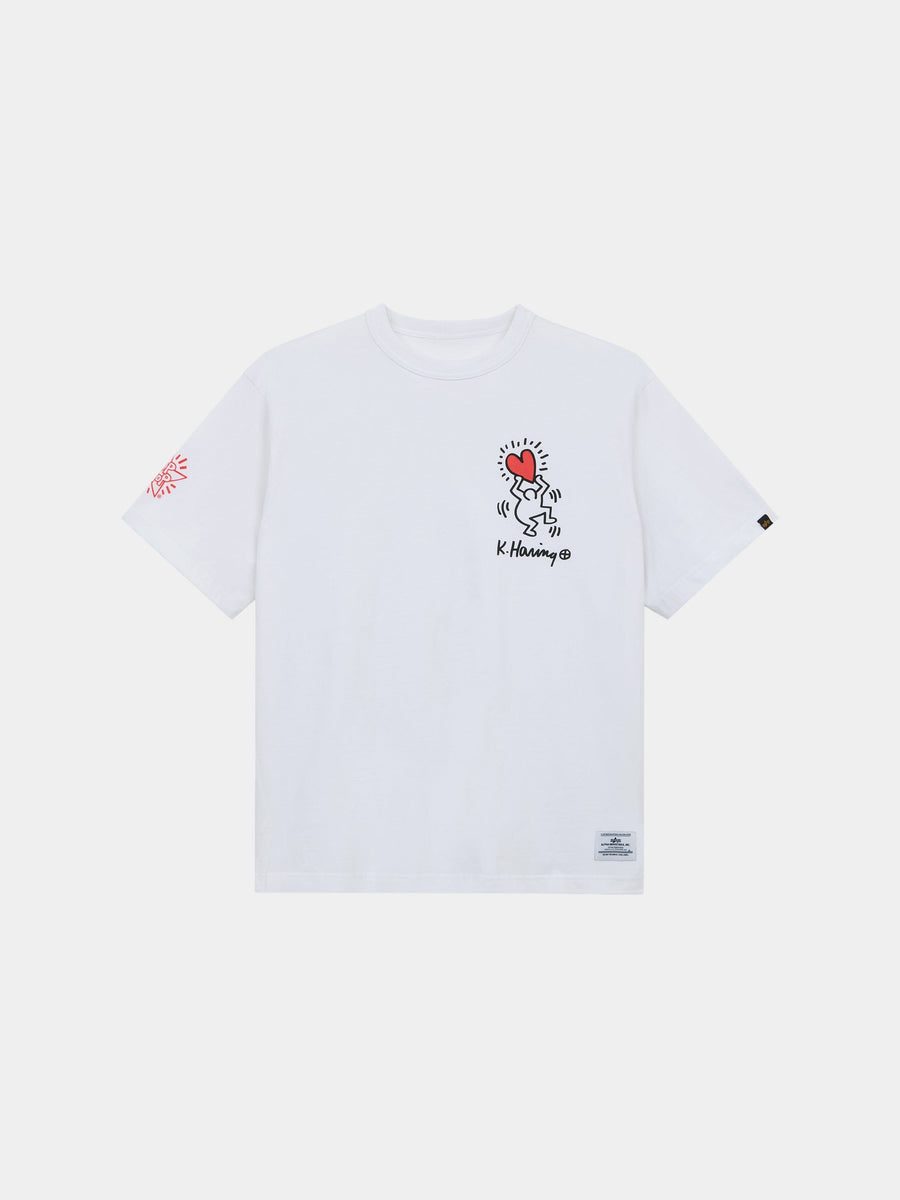 KEITH HARING X ALPHA GRAPHIC TEE "HEART MAN" COLLAB Alpha Industries WHITE XS 