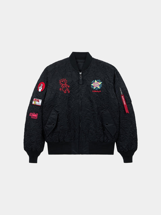 KEITH HARING X ALPHA MA-1 ALL OVER EMBROIDERY COLLAB Alpha Industries BLACK XS 