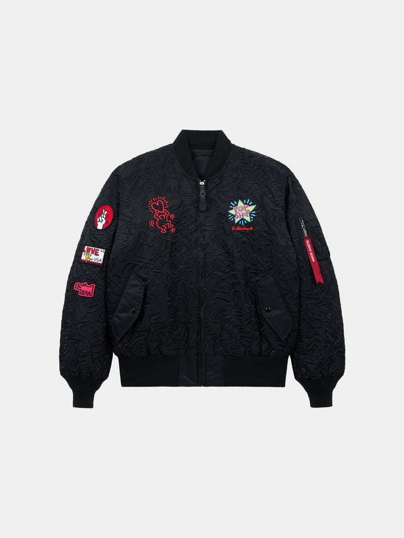 KEITH HARING X ALPHA MA-1 ALL OVER EMBROIDERY COLLAB Alpha Industries BLACK XS 