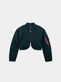 Knit Rib MA-1 Flight Jacket Womens in Midnight Teal, flat front
