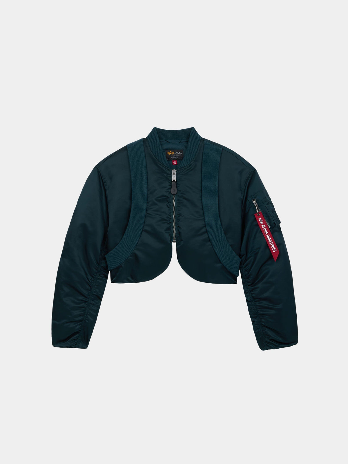 Knit Rib MA-1 Flight Jacket Womens in Midnight Teal, flat front