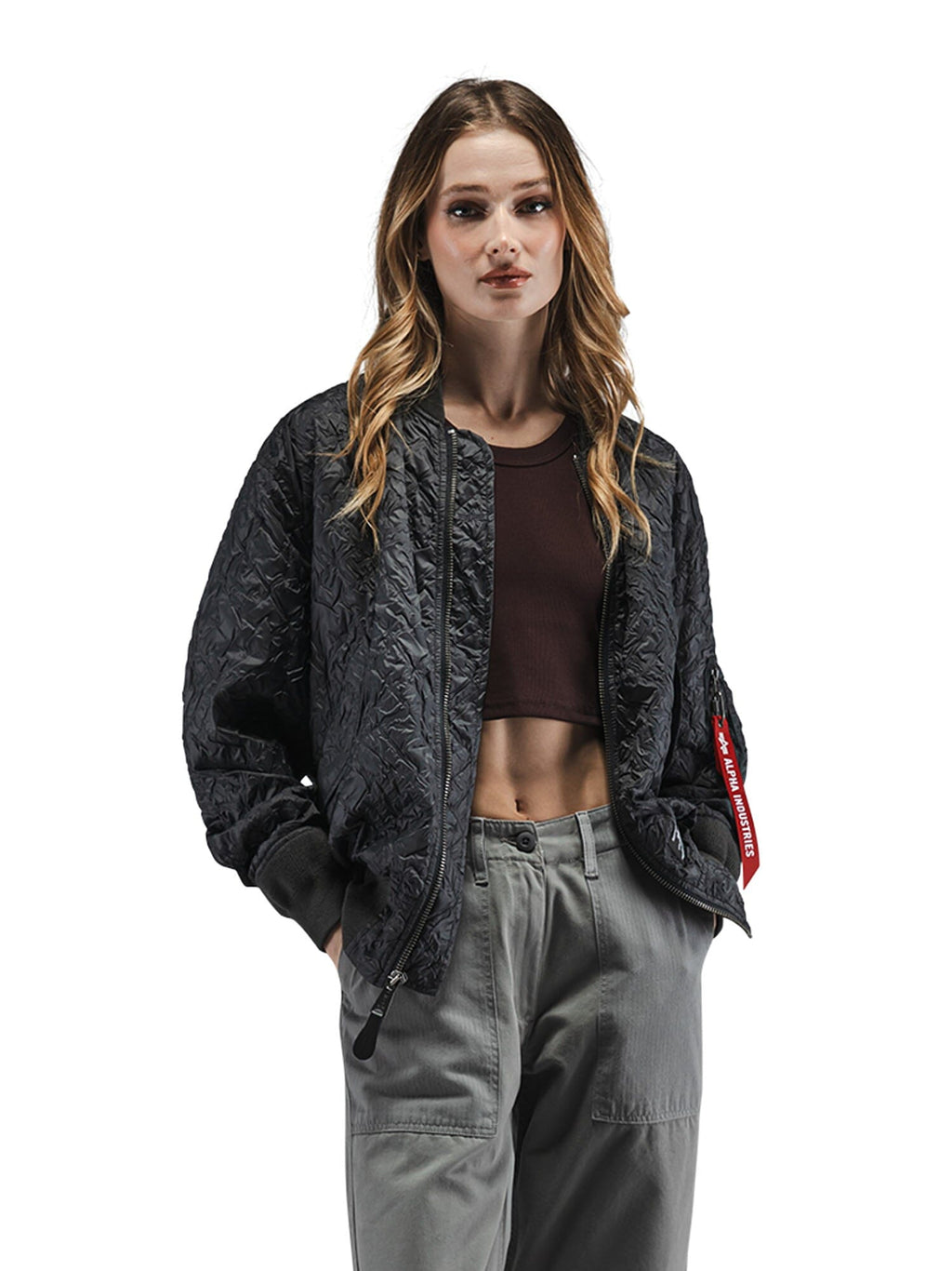 Alpha Industries L-2B Bubble Flight Jacket W, textured black outer shell.