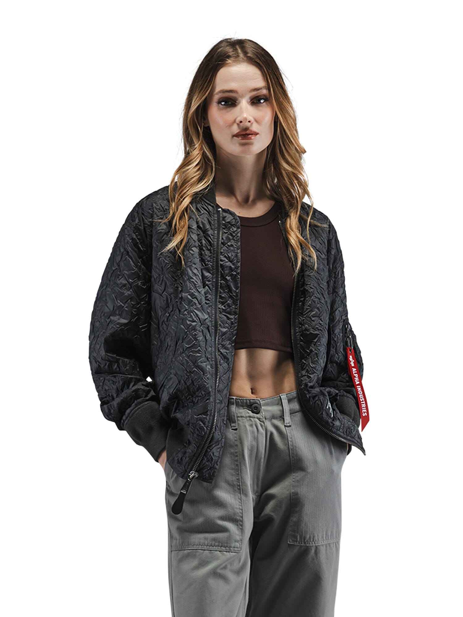 Alpha Industries L-2B Bubble Flight Jacket W, textured black outer shell.