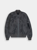 L-2B Laser Cut Flight Jacket by Alpha Industries in Charcoal, zip front, ribbed cuffs and hem, two front pockets, small black sleeve tag.