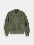 Alpha Industries L-2B Laser Cut Flight Jacket, Sage, front zipper, two angled front pockets, ribbed cuffs and hem, zippered sleeve pocket.