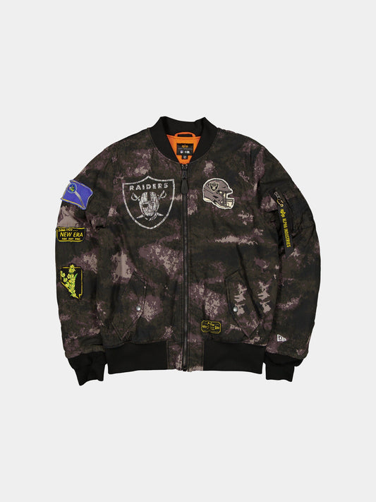 LAS VEGAS RAIDERS X ALPHA X NEW ERA MA-1 BOMBER JACKET (BLACK CAMO) OUTERWEAR Alpha Industries BLACK S 