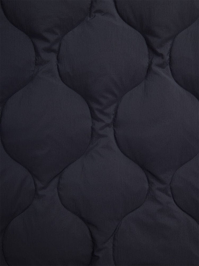 Close-up of the fabric from the Lightweight Quilted Down Jacket in black by Alpha Industries, featuring a rounded quilted pattern that offers a textured appearance.