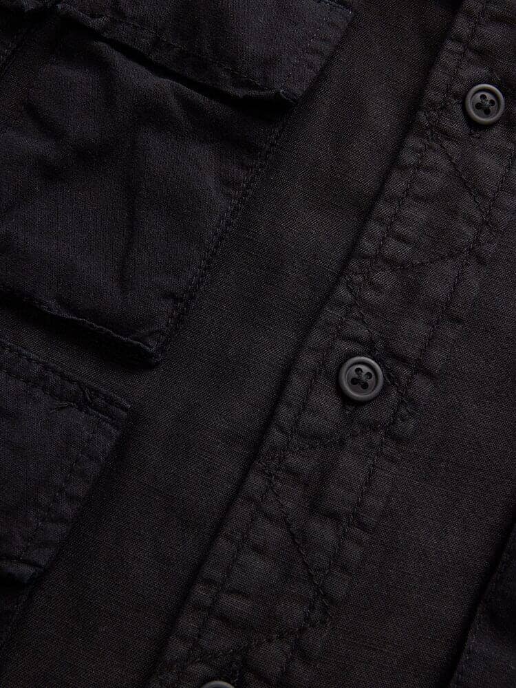 Long Sleeve Multi Pocket Shirt Black by Alpha Industries, buttons, stitching details, pocket flap.