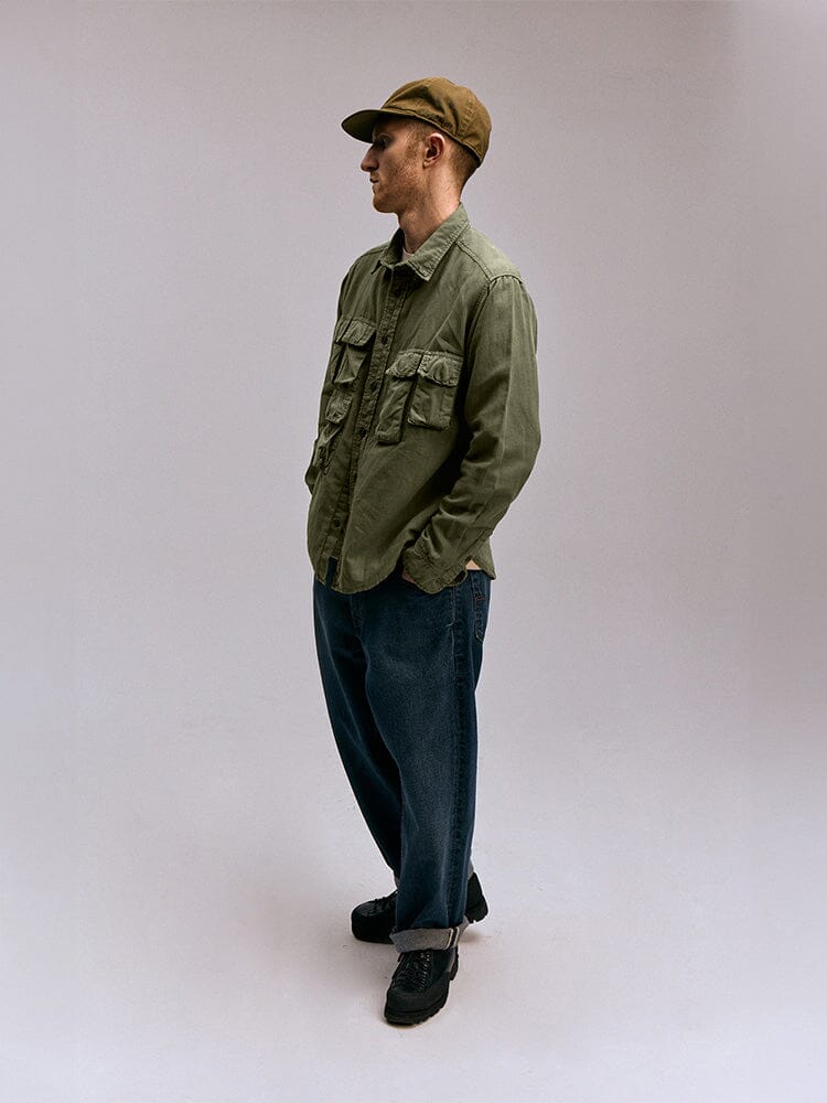 Alpha Industries Long Sleeve Multi Pocket Shirt, OG-107 Green, cotton, multi-pocket design, button closures.
