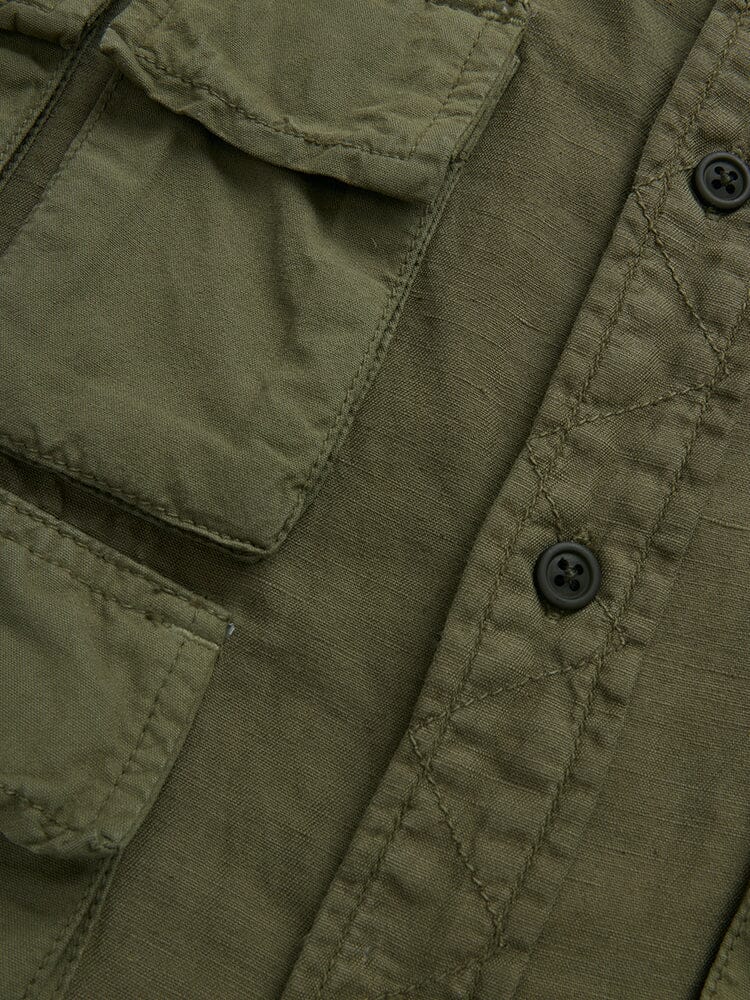 Alpha Industries Long Sleeve Multi Pocket Shirt, OG-107 Green, buttons, visible stitching, flap pocket.