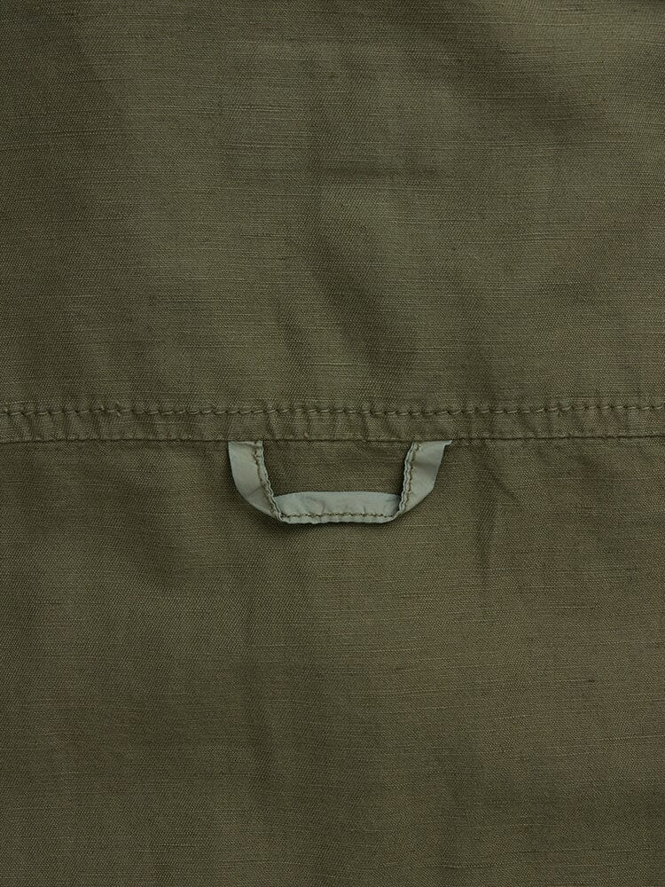 Alpha Industries Long Sleeve Multi Pocket Shirt, OG-107 green fabric, horizontal seam, small fabric loop.