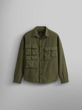 Alpha Industries Long Sleeve Multi Pocket Shirt in OG-107 Green, collared design, button-up front, multiple flap chest pockets.