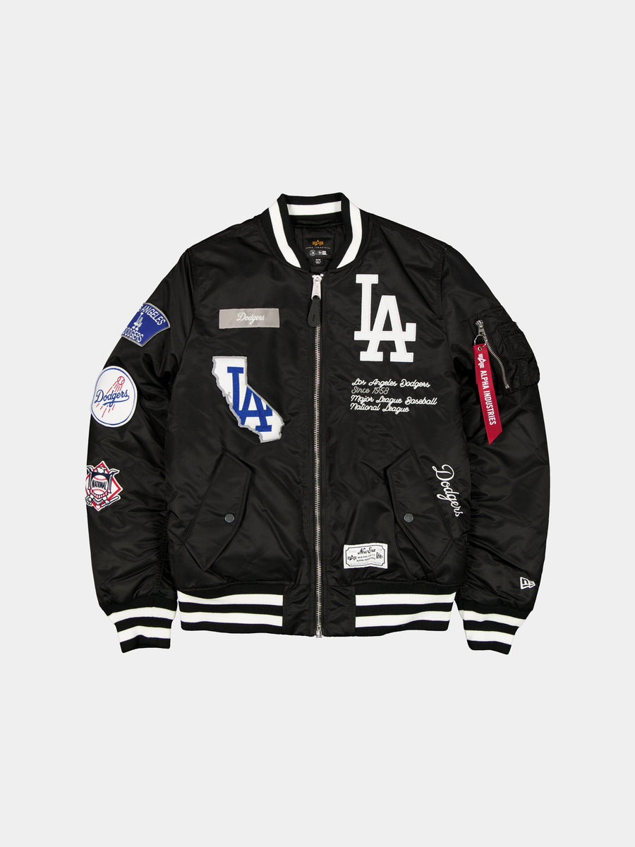 LOS ANGELES DODGES X ALPHA X NEW ERA MA-1 BOMBER JACKET (BLACK) OUTERWEAR Alpha Industries BLACK/WHITE S 