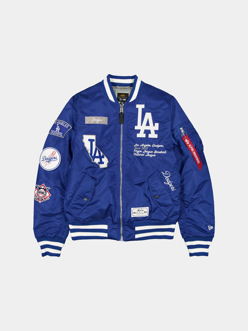 LOS ANGELES DODGES X ALPHA X NEW ERA MA-1 BOMBER JACKET OUTERWEAR Alpha Industries BLUE/WHITE S 