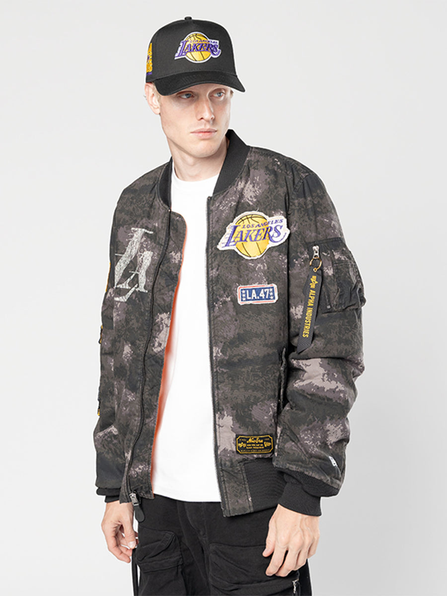 LOS ANGELES LAKERS X ALPHA X NEW ERA MA-1 BOMBER JACKET (BLACK CAMO) OUTERWEAR Alpha Industries 