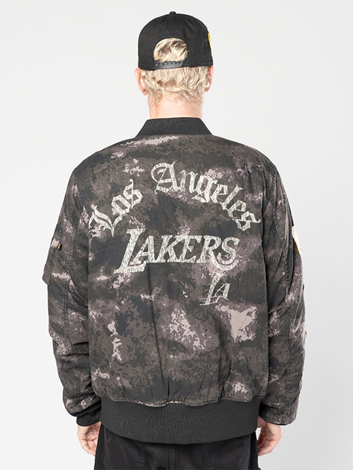 LOS ANGELES LAKERS X ALPHA X NEW ERA MA-1 BOMBER JACKET (BLACK CAMO) OUTERWEAR Alpha Industries 