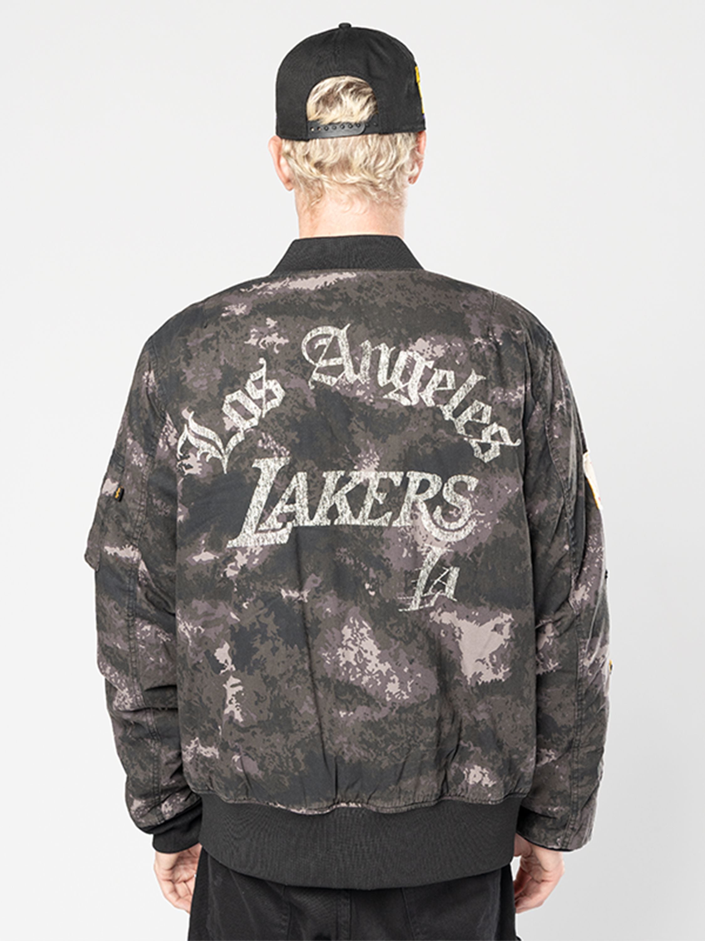 LOS ANGELES LAKERS X ALPHA X NEW ERA MA-1 BOMBER JACKET (BLACK CAMO) OUTERWEAR Alpha Industries 