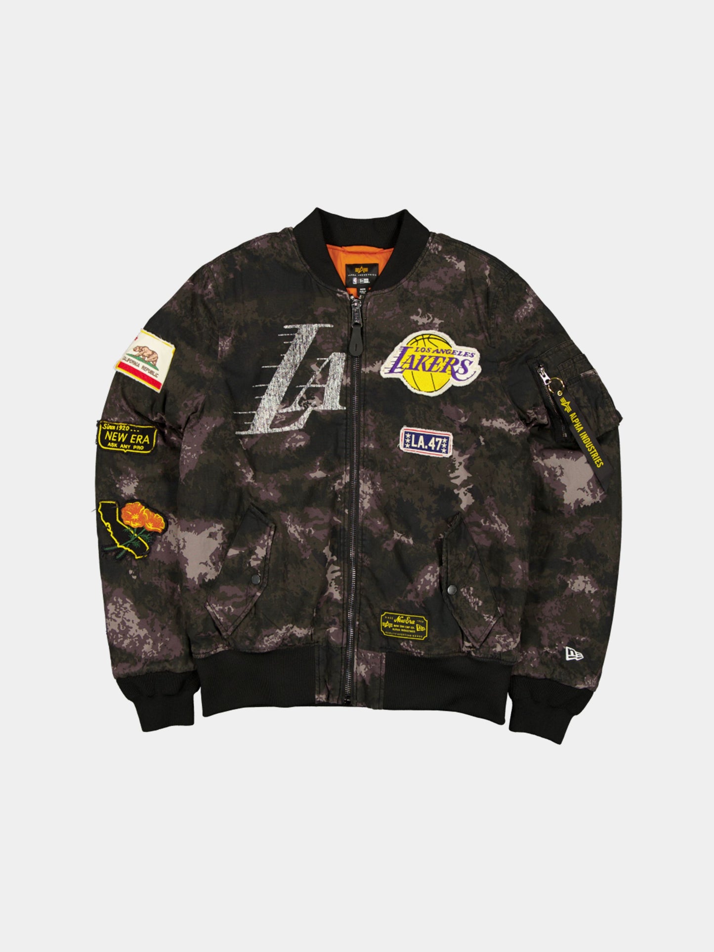 LOS ANGELES LAKERS X ALPHA X NEW ERA MA-1 BOMBER JACKET (BLACK CAMO) OUTERWEAR Alpha Industries BLACK S 
