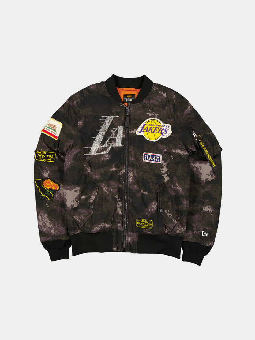 LOS ANGELES LAKERS X ALPHA X NEW ERA MA-1 BOMBER JACKET (BLACK CAMO) OUTERWEAR Alpha Industries BLACK S 