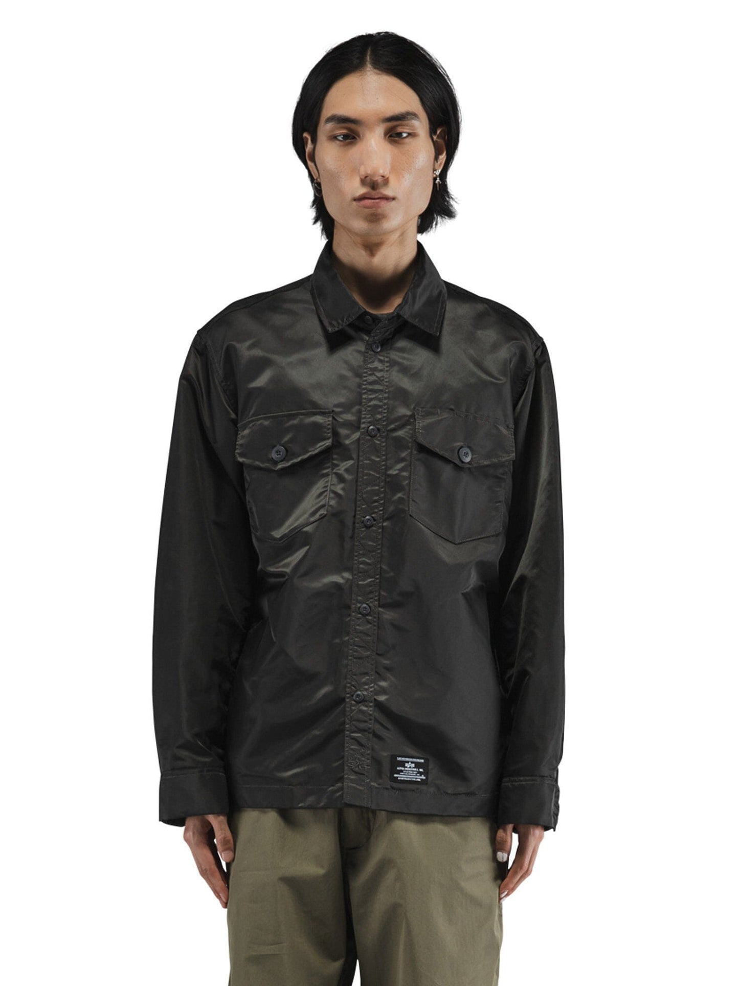 Alpha Industries LS Flight Overshirt in black with chest pockets.