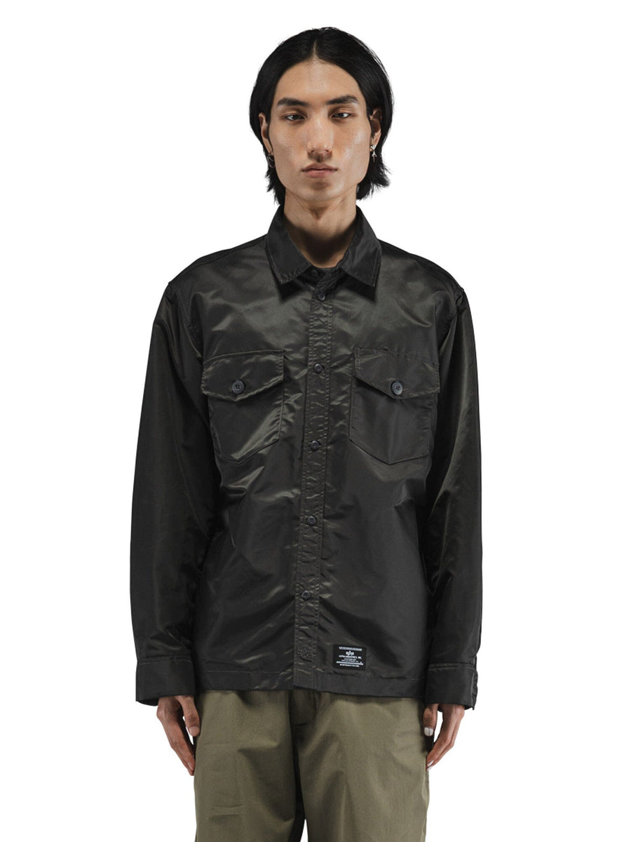 Alpha Industries LS Flight Overshirt in black with chest pockets.