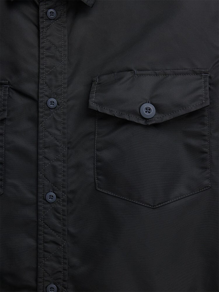 Alpha Industries LS Flight Overshirt, lightweight nylon, front buttons, chest flap pocket.