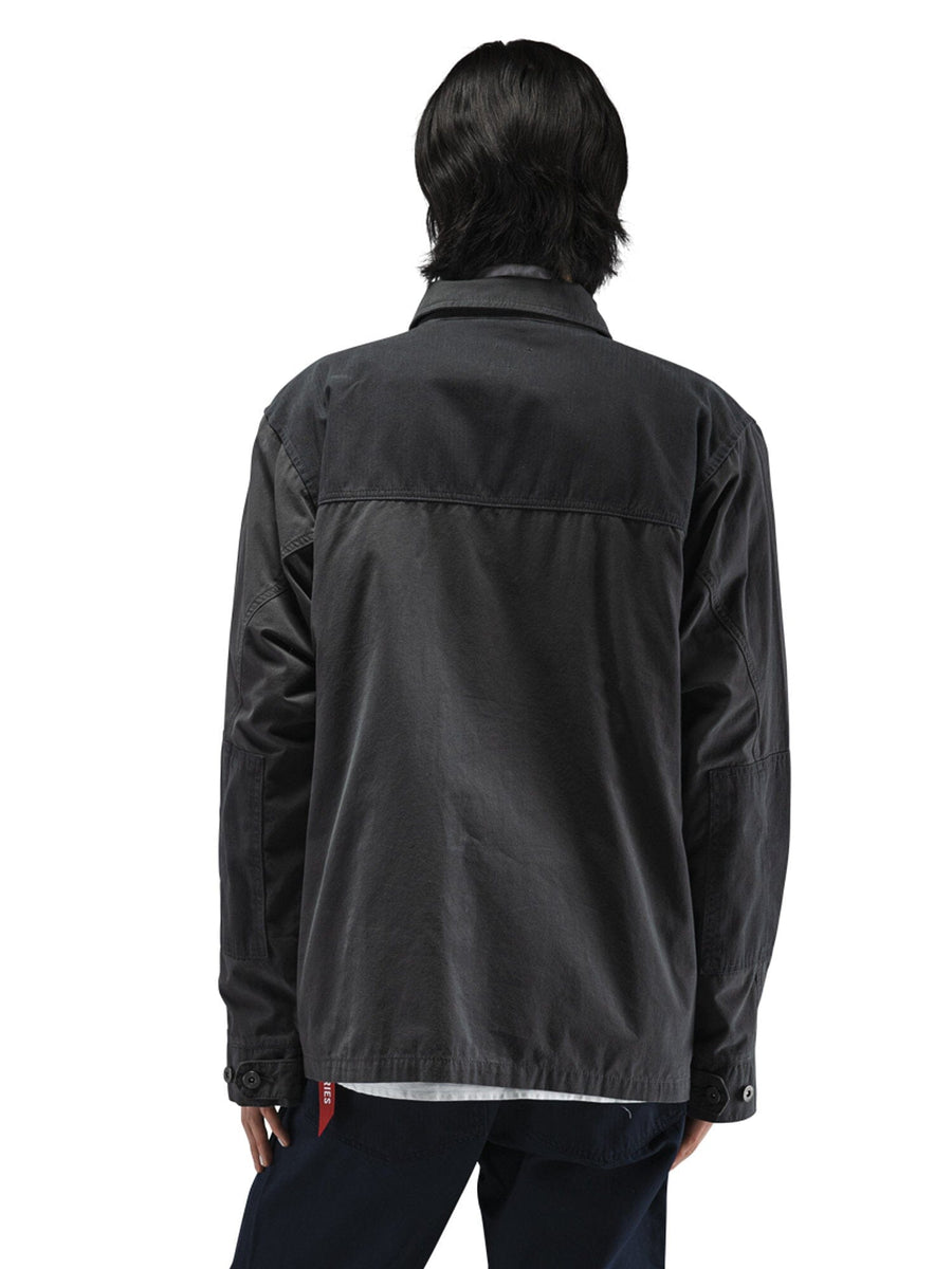 Alpha Industries LS P-44 Overshirt, dark gray, loose fit, outer pockets.
