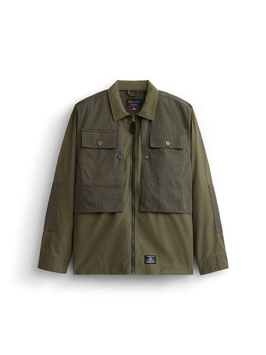 Alpha Industries LS P-44 Overshirt, OG-107 Green, zip front, two buttoned chest flap pockets, long sleeves.