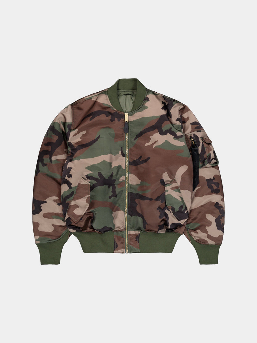 MA-1 BASE FLIGHT JACKET CAMO OUTERWEAR Alpha Industries WOODLAND CAMO XS 